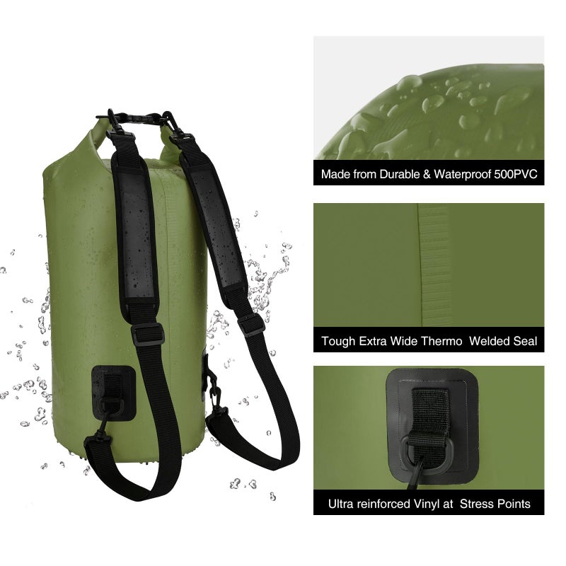 Piscifun Dry Bag, Waterproof Floating Backpack 30L with Waterproof Phone Case for Boating, Kayaking, Fishing, Army Green 30L - Image 5